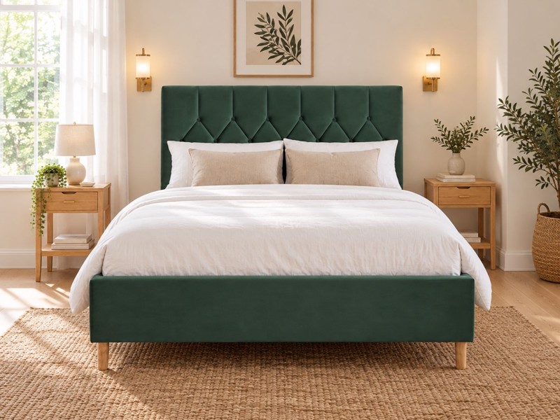 Land Of Beds Tempo Green Fabric Ottoman Bed3