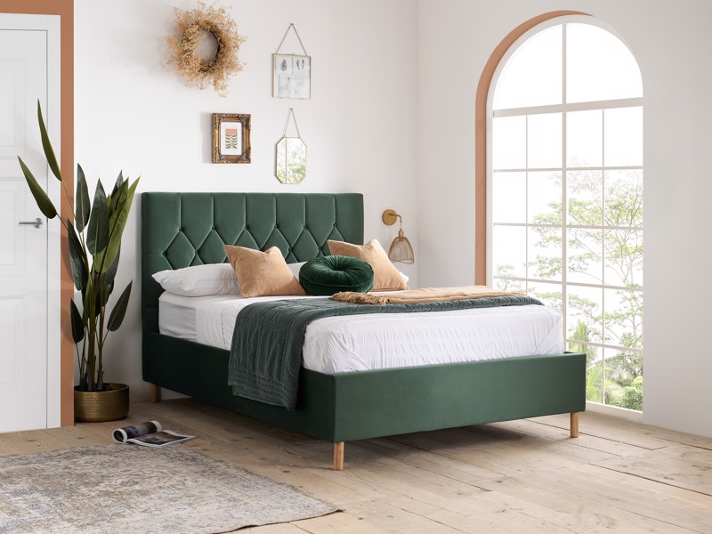 Land Of Beds Tempo Green Fabric Double Ottoman Bed1