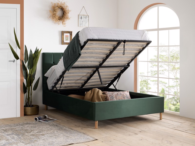 Land Of Beds Tempo Green Fabric Ottoman Bed2