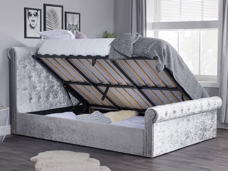 Land Of Beds Rhapsody Silver Grey Fabric Double Ottoman Bed4