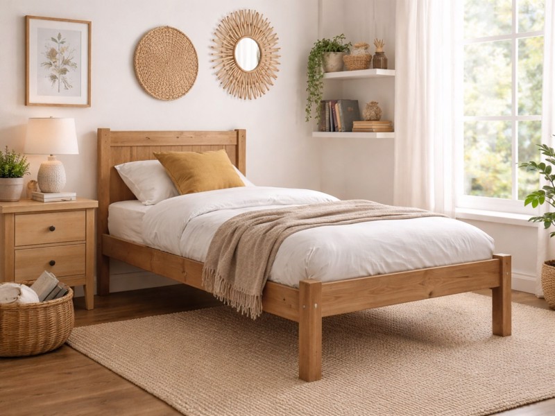 Land Of Beds Chia Pine Finish Wooden Small Double Bed Frame1