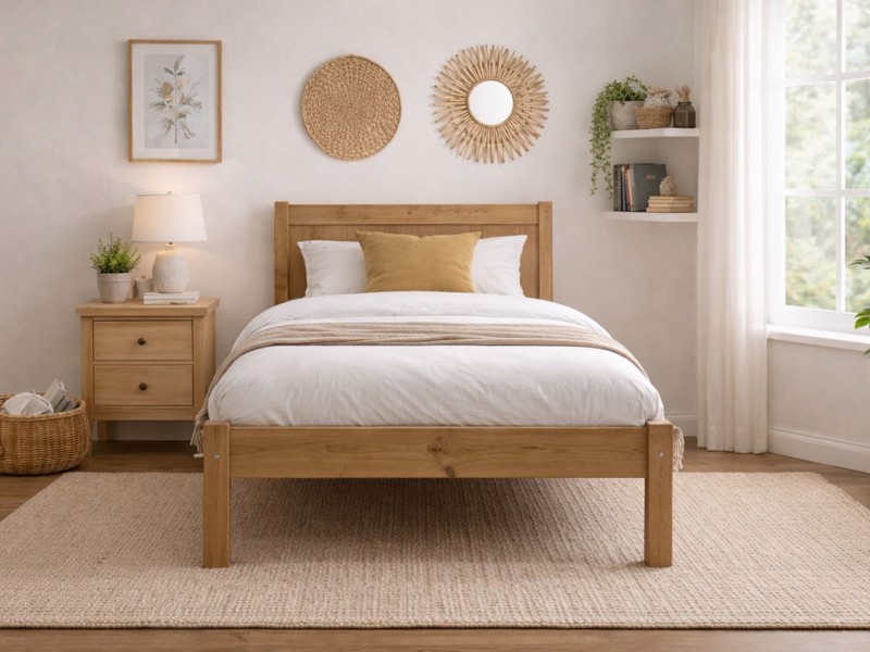 Land Of Beds Chia Pine Finish Wooden Small Double Bed Frame2