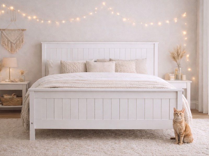 Land Of Beds Caraway White High Footend Wooden Bed Frame2