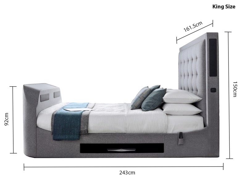 Land Of Beds Wilson Marbella Grey Fabric King Size TV Bed5
