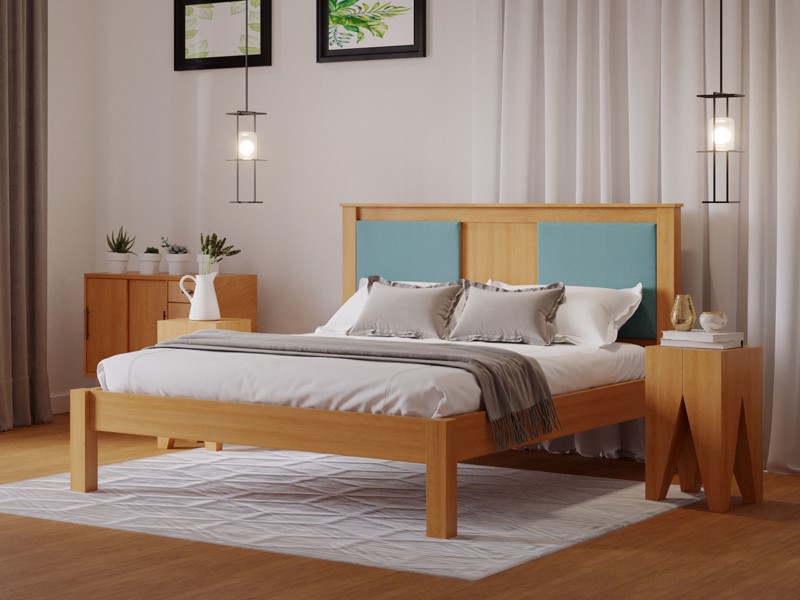 Land Of Beds Kara Oak Finish Wooden Double Bed Frame2