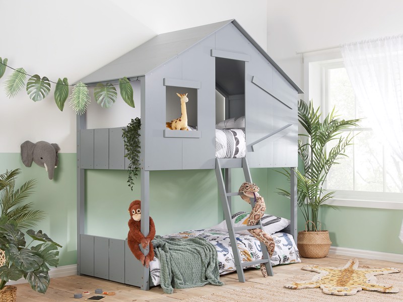 Land Of Beds Jungle Grey Wooden Single Bunk Bed1
