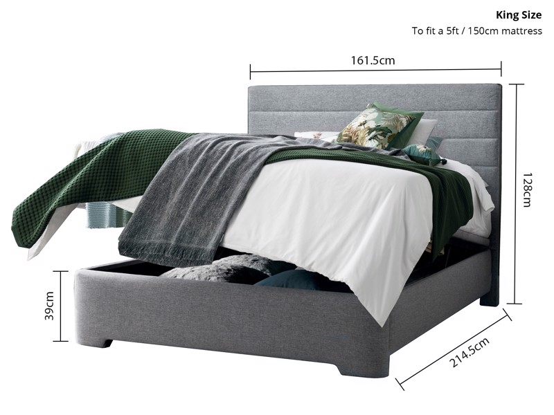 Land Of Beds Harding Marbella Grey Fabric Double Ottoman Bed6
