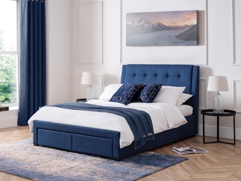 Land Of Beds Selena Blue Fabric Bed Frame1