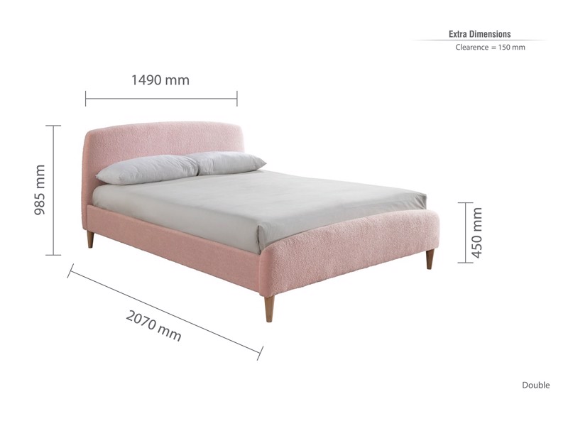 Land Of Beds Teddy Blush Pink Fabric Double Bed Frame9