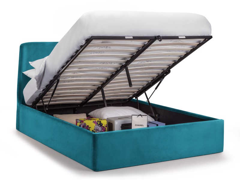 Land Of Beds Esther Teal Fabric King Size Ottoman Bed2