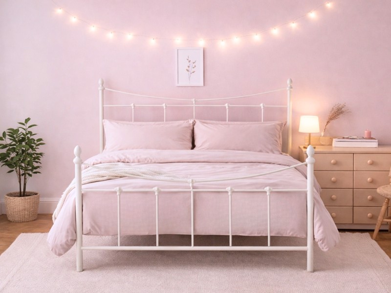 Land Of Beds Sloane Stone White Metal King Size Bed Frame2