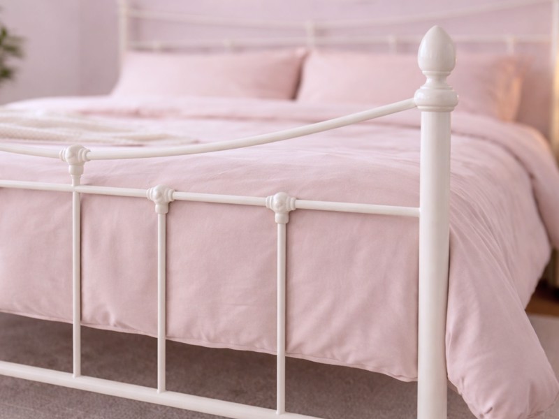Land Of Beds Sloane Stone White Metal King Size Bed Frame3