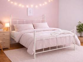 Land Of Beds Sloane Stone White Metal Double Bed Frame1
