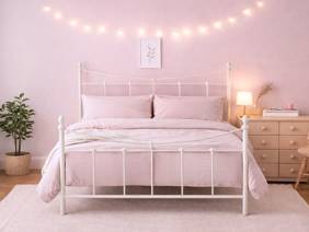 Land Of Beds Sloane Stone White Metal Double Bed Frame2