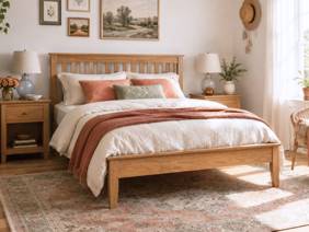 Land Of Beds Kilburn Oak Finish Wooden Bed Frame1