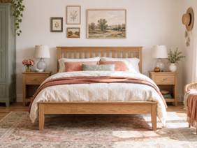 Land Of Beds Kilburn Oak Finish Wooden Bed Frame2