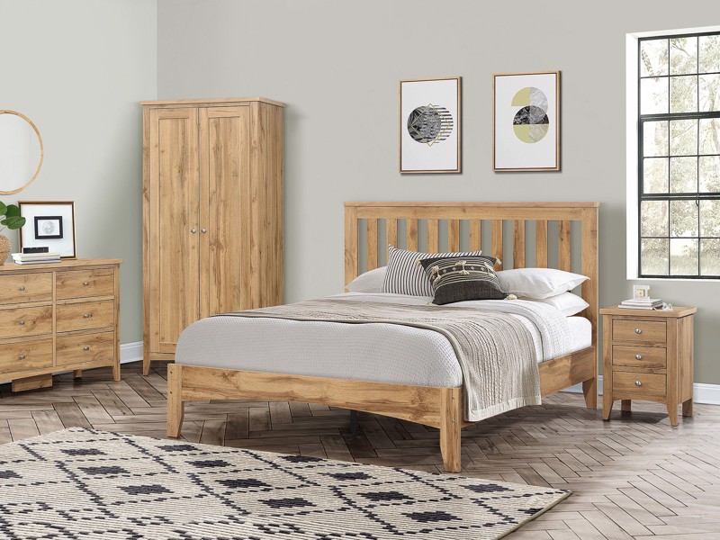 Land Of Beds Highbury Oak Finish Wooden Double Bed Frame1