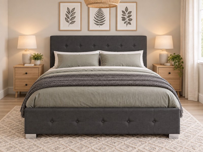 Land Of Beds Lola Black Fabric Double Ottoman Bed3