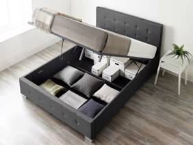 Land Of Beds Lola Black Fabric King Size Ottoman Bed2