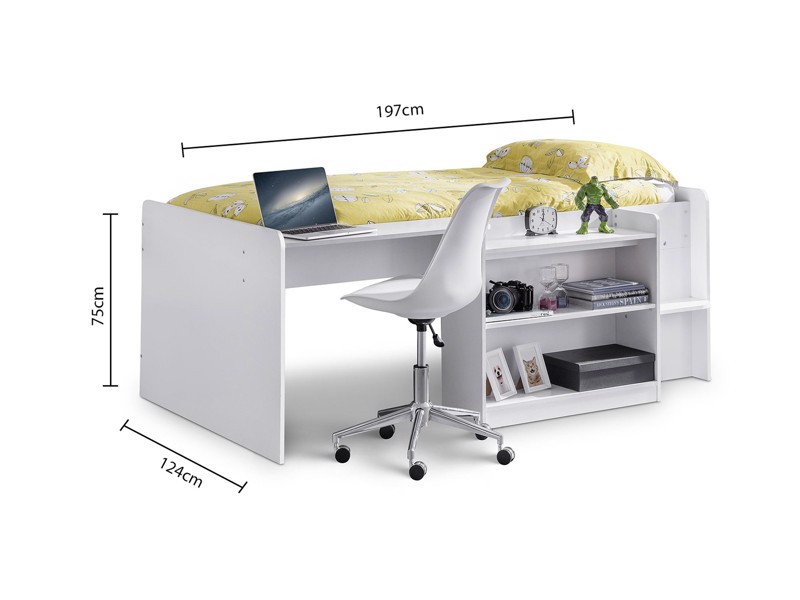 Land Of Beds Randall White Wooden Midsleeper Single Kids Bed4