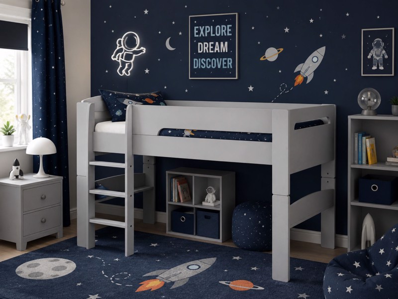 Land Of Beds Bruno Dove Grey Wooden Mid Sleeper Kids Bed1