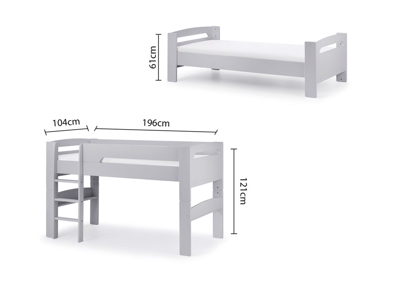 Land Of Beds Bruno Dove Grey Wooden Mid Sleeper Kids Bed6