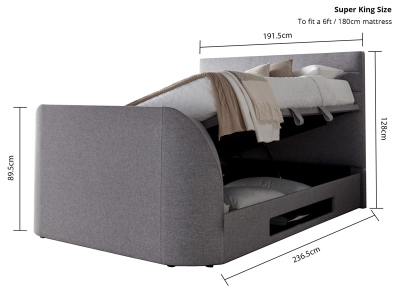 Land Of Beds Harding Marbella Grey Fabric Super King Size TV Bed6