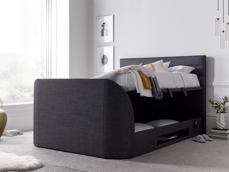 Land Of Beds Harding Slate Fabric Super King Size TV Bed2