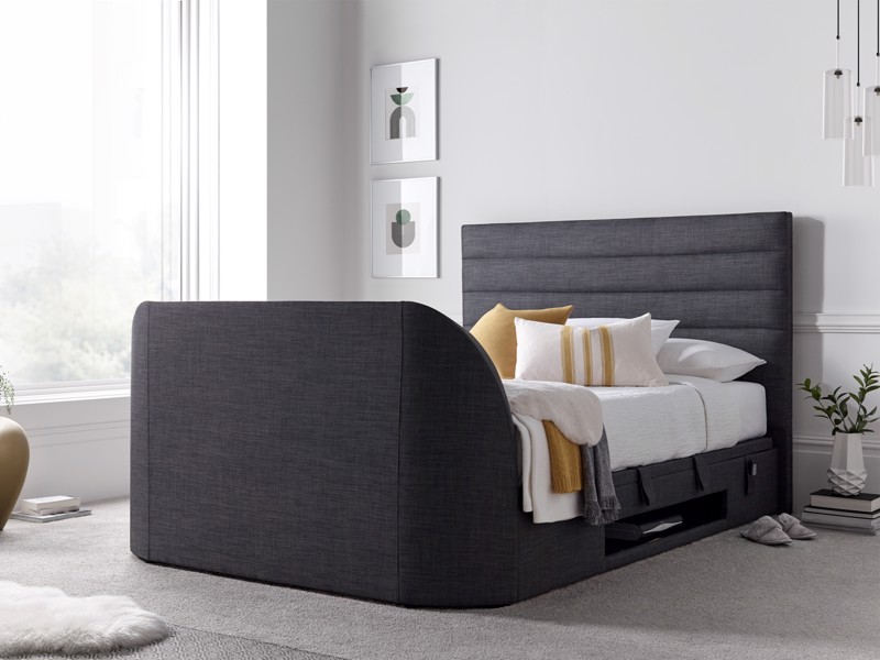 Land Of Beds Harding Slate Fabric Super King Size TV Bed3