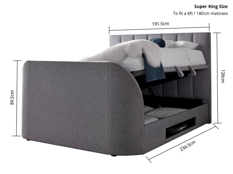 Land Of Beds Carter Marbella Grey Fabric TV Ottoman Bed6