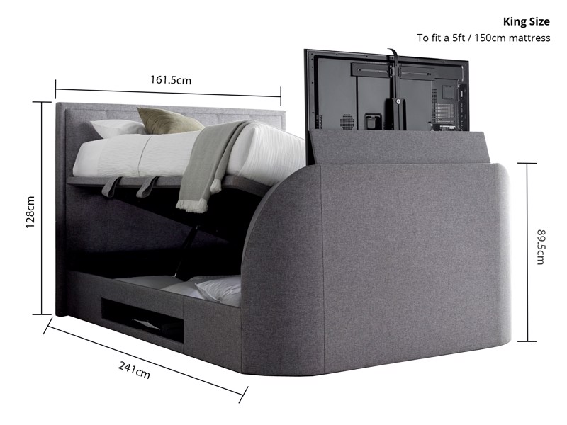 Land Of Beds Cleveland Marbella Grey Fabric TV King Size Ottoman Bed5