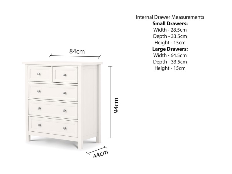 Land Of Beds Bellatrix Surf White 3 and 2 Drawer Chest of Drawers3