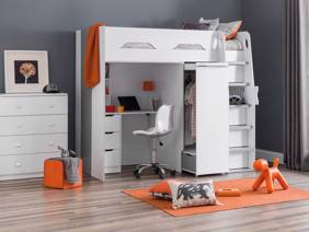 Land Of Beds Pascal White and Silver Wooden High Sleeper Kids Bed1
