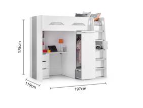 Land Of Beds Pascal White and Silver Wooden High Sleeper Kids Bed4