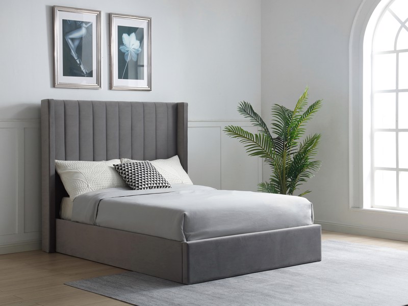 Land Of Beds Havana Dark Grey Velvet Fabric Super King Size Ottoman Bed1