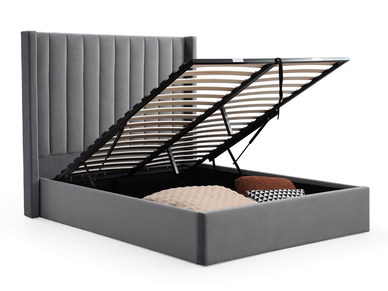 Land Of Beds Havana Dark Grey Velvet Fabric Super King Size Ottoman Bed3