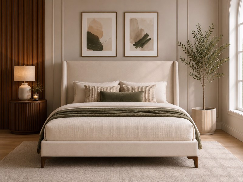 Land Of Beds Eden Beige Fabric Super King Size Bed Frame2