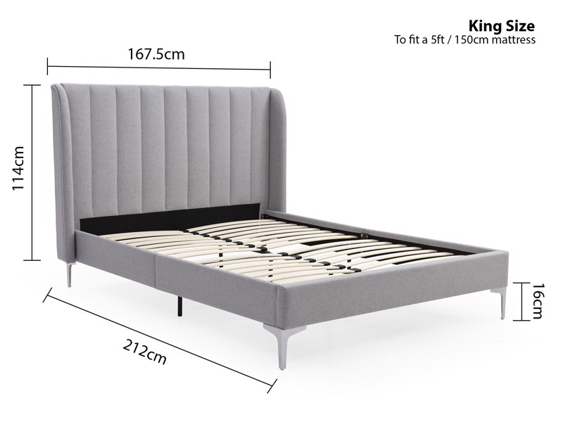 Land Of Beds Vienna Light Grey Fabric Bed Frame9