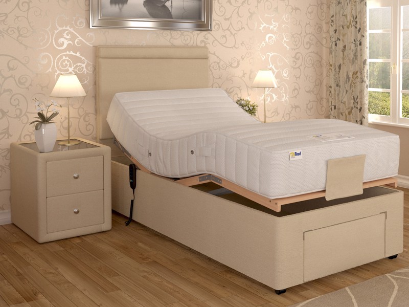 MiBed Small Single - CLEARANCE STOCK - Ronnie Beige Regent Headboard with Dreamworld Lindale Pocket Adjustable Bed1
