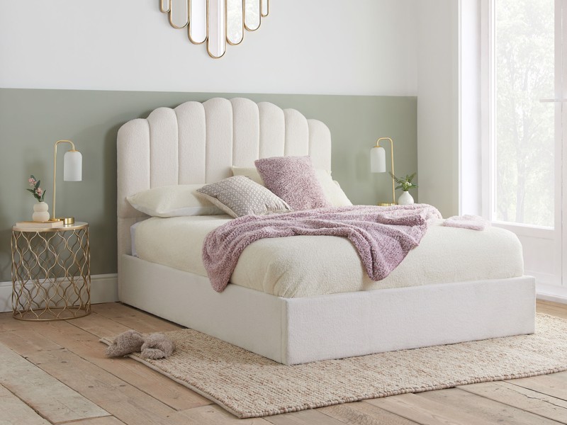 Land Of Beds Milan White Fabric King Size Ottoman Bed1