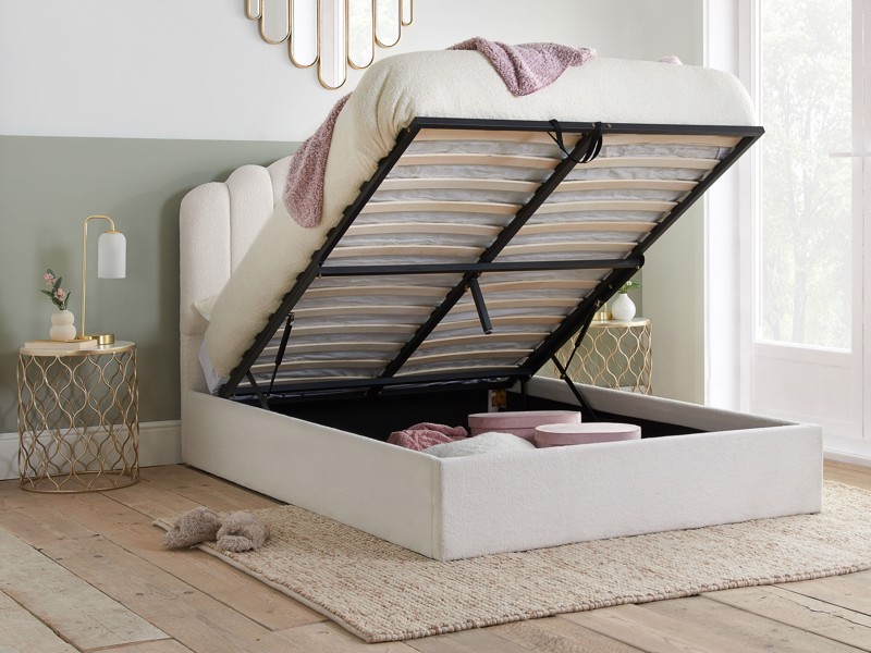 Land Of Beds Milan White Fabric King Size Ottoman Bed2