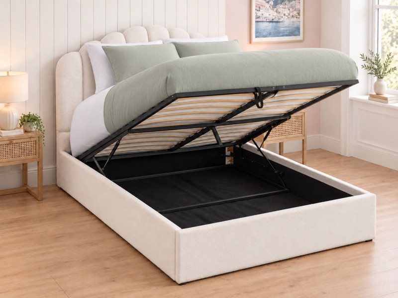 Land Of Beds Milan White Fabric Ottoman Bed2