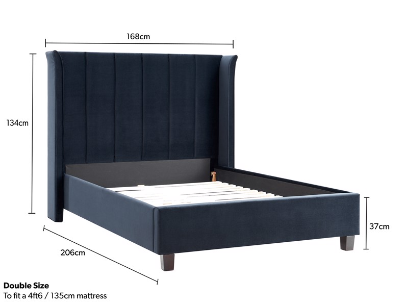 Land Of Beds Brimsley Navy Blue Fabric Double Bed Frame5