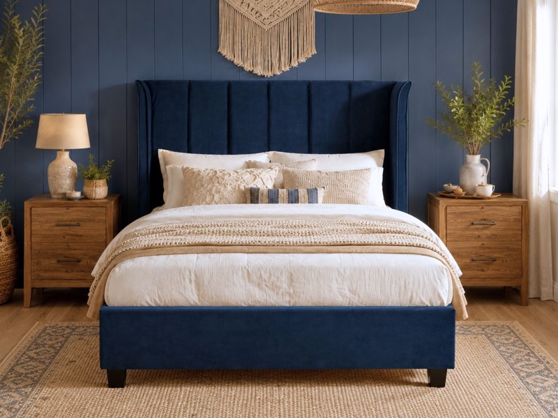 Land Of Beds Brimsley Navy Blue Fabric Bed Frame2