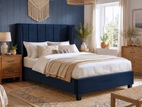 Land Of Beds Brimsley Navy Blue Fabric Bed Frame1