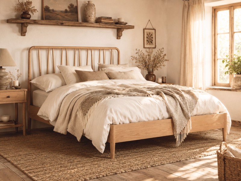 Land Of Beds Helsinki Natural Finish Wooden Bed Frame1