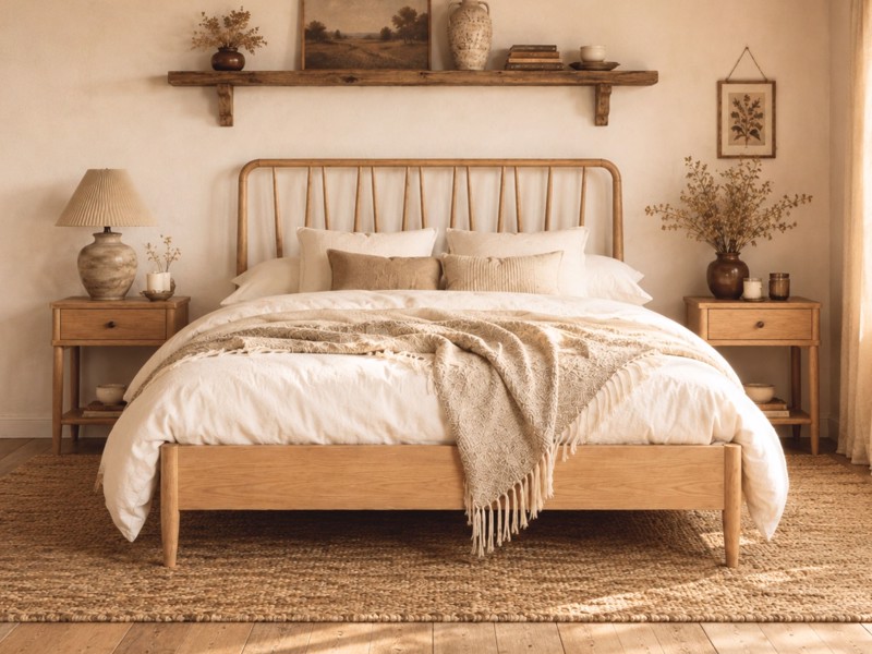 Land Of Beds Helsinki Natural Finish Wooden Bed Frame2