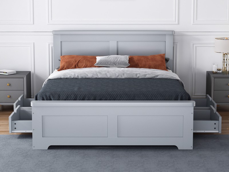 Land Of Beds Winton Fixed Drawer Grey Wooden Bed Frame2