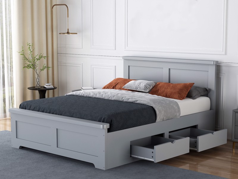 Land Of Beds Winton Fixed Drawer Grey Wooden Bed Frame3