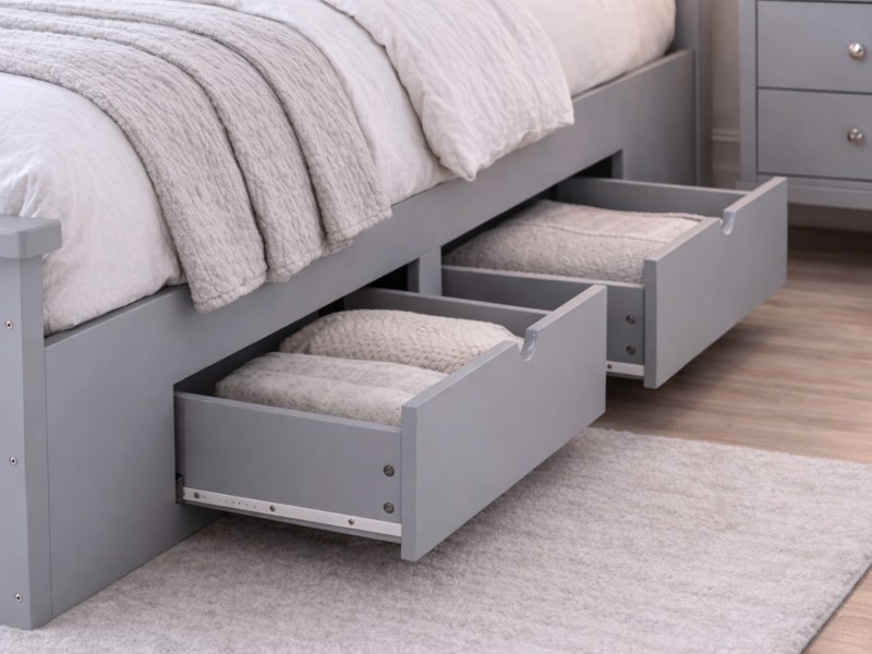 Land Of Beds Winton Fixed Drawer Grey Wooden Bed Frame3